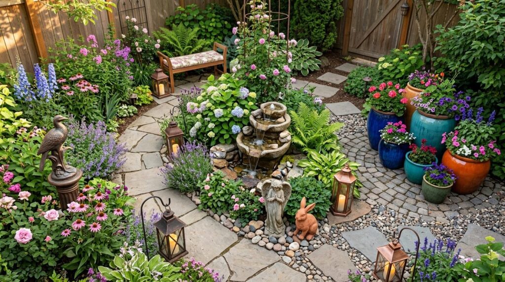 Overhead view of a personalized garden space with ornamental