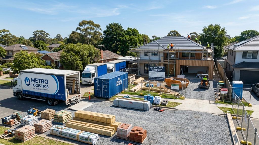 Wide-angle professional photograph of a well-organized resid