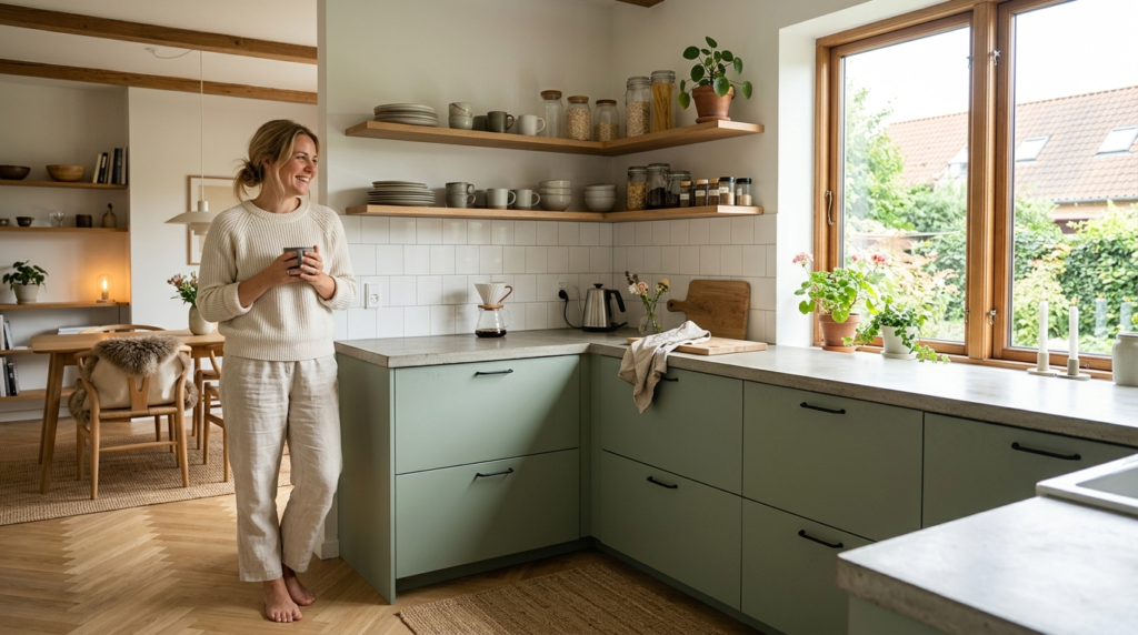 Modern Scandinavian kitchen interior after cabinet front ren