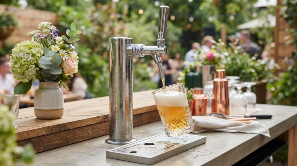 Close-up detail shot of a premium draft beer dispensing syst