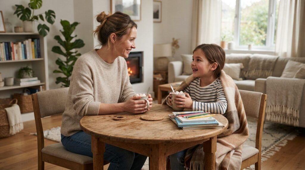 Professional stock photo, 16:9 ratio, photorealistic: Cozy h