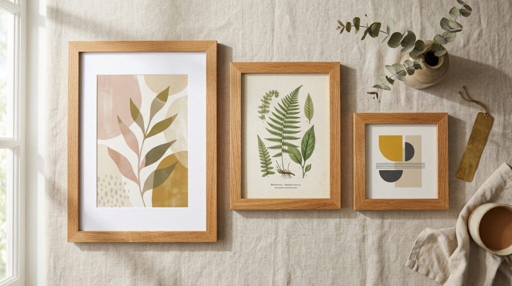 Styled flat lay composition showing three different sized oa